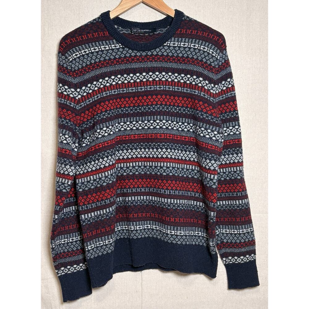 GAP Lambswool‎ Blend Sweater Mens Medium Blue Allover Pattern